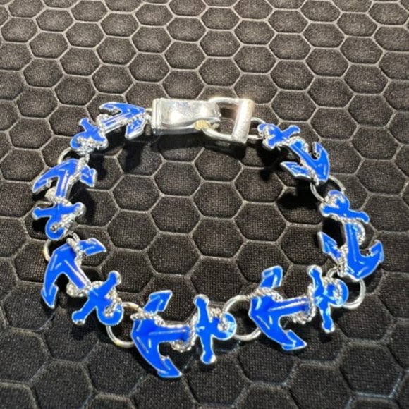 Anchor Bracelet Blue 18K White Gold Plated - Picture 1 of 3